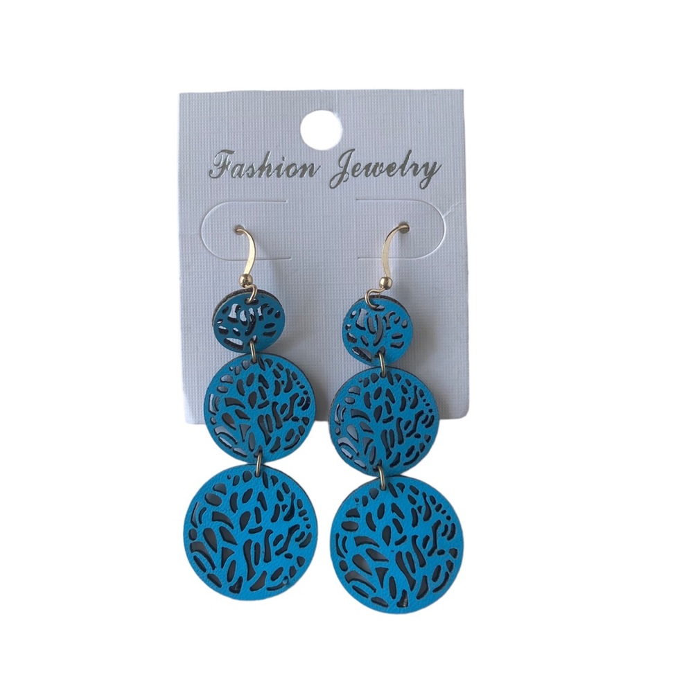 NEW Pierced Earrings Turquoise Dangle Length 2.5 Lightweight Leather Like